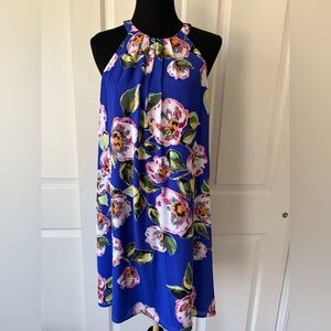 CeCe Cobalt Blue Floral Halter Dress L